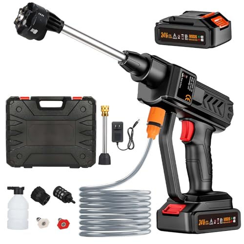 6-in-1 Nozzle Portable Battery Powered Pressure Washer Handheld with 2 Rechargeable Battery Powered