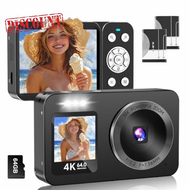 Digital Camera 4K 64MP with 64G SD Card