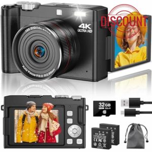 Digital Camera 4K 64MP Autofocus Vlogging Cameras with 32GB Card & Macro Function