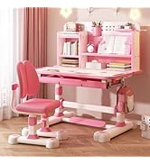 Tuelaly Kids Desk and Chair Set, Height Adjustable Children's Desk with Spacious Storage Drawer, ...