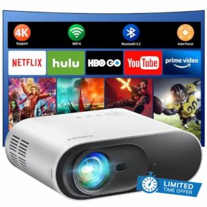 [NetfIix Officially & DoIby Audio] CiBest 4K WiFi & Bluetooth Projector with Auto Focus & Keystone
