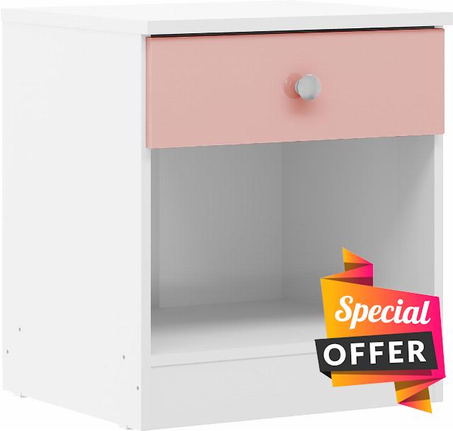 Seconique Denver 1 Drawer Bedside in White/Pink Gloss
