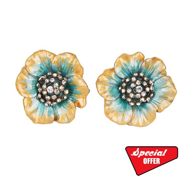 NIKKY HOME 2 Pcs Door Knobs Pull Handle Drawer pulls Furniture Cupboard Shape of Flower Elegant Royal Style Decorative Metal Green and Yellow