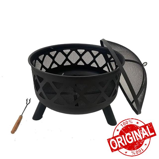 Neo Black Outdoor Heater Fire Pit Bowl Garden Patio Grate Lid Poker BBQ Charcoal Log Wood Burner Bonfire Camping
