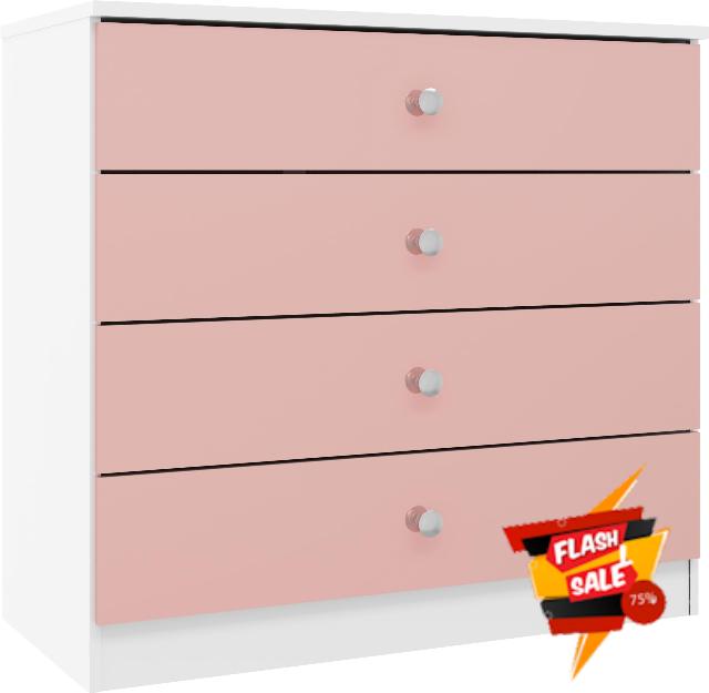 Seconique Denver 4 Drawer Chest in White/Pink Gloss