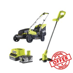 Ryobi 18V ONE+ Cordless Lawnmower and Grass Trimmer Kit (1 x 4.0Ah)