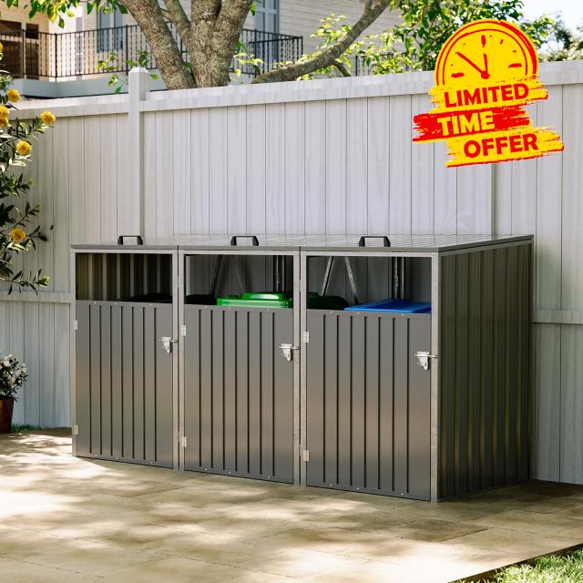 Wheelie Bin Storage Bin Store for Triple Wheelie Bins Galvanized Steel Wheel Bins Hideaways with Locking Door Garden Trash Can Cover with Lifting Lids
