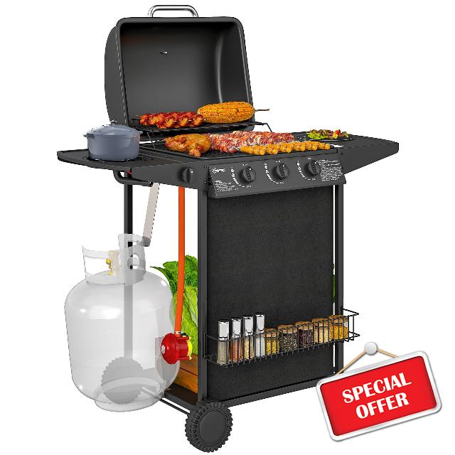 Outsunny 3+1 Burner Gas BBQ Grill