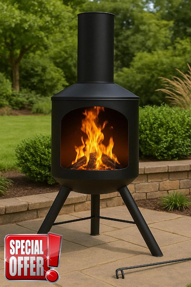 OTZ Fire Chiminea Log Burner for Outdoors Heater Firepit 120cm x 45cm x 45cm with Poker And Free Weather Proof Cover Wood Burne