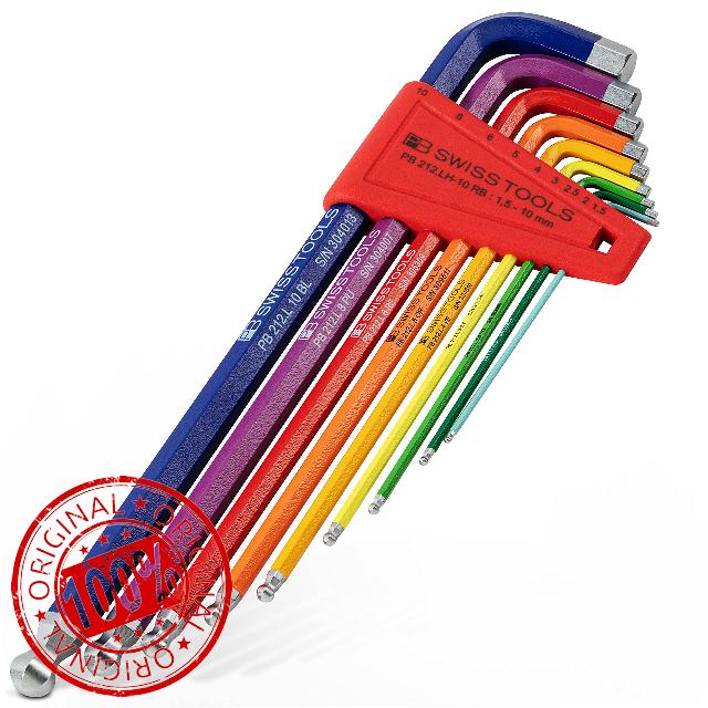 PB SWISS TOOLS Allen HEX L Long Key Set with Spherical Head Colored Model Rainbow