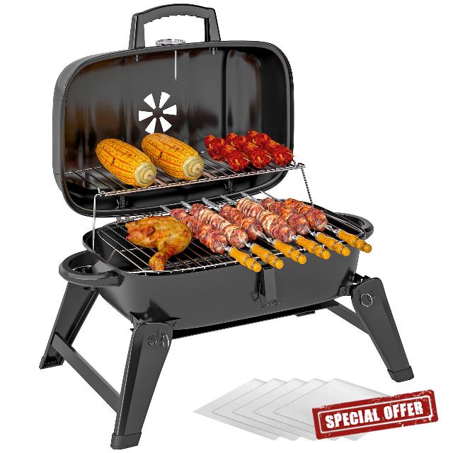 Outsunny Charcoal Barbecue Grill Folding BBQ Grill with 1232 cm² Cooking Area