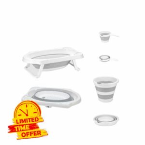 ebebek baby plus Foldable Bathtub Set 3 Pcs | Baby Bath Set Foldable Bathtub with Buckets | Non-Slip Support Leg