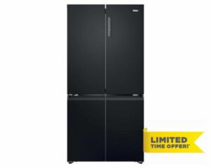 Haier HCR39F19ENPT Freestanding French Style 90cm Wide 646 Litre Capacity Frost Free Four Multi Door Fridge Freezer - Slate Black - Width 908 x Depth 748 x Height 1905 (mm)            [Energy Class E]