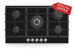 Lifestyle Essentials LSGOG90BK Black Gas On Glass 90cm Hob