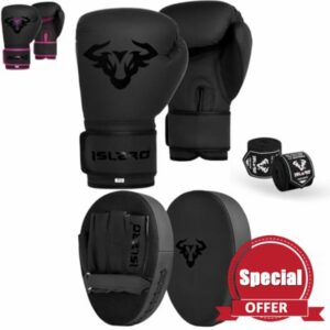 Islero Boxing Gloves And Pads Set Focus Pads Mitts Hook And Jab Hand Target Strike Shield Training Sparring MMA Martial Arts Muay Thai Kickboxing Karate Men Wome