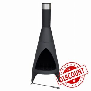 OTZ Colorado Chiminea Firepit Garden Log Burner in Black with Funnel Chiminea top Chrome 120 x 45 x 45. Outdoor Heate