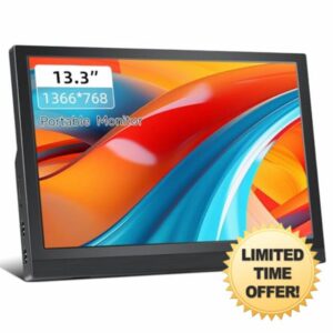 HDMI Portable Monitor 13.3 Inch HD 1366x768 External Small HDMI Monitor for Laptop Computer PS4 Raspberry Pi CCTV Windows 7/8/10