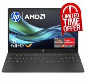 HP 15.6" Laptop | AMD Ryzen 7 Processor | 16GB RAM | 512GB SSD | Windows 11 | Fast charge | FHD Display | Dual speakers | Up to 10hrs battery | Jet Black | 15-fc0007sa