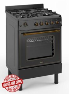 Ferre F6IP40GF-BL-RETRO-W 60cm Freestanding Gas Cooker With Wok Burner & Turbo Fan - Matte Black            [Energy Class A]