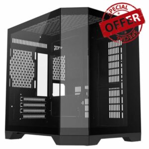 CiT DS240 Black Dual Chamber Panoramic Three-Sided Tempered Glass Micro-ATX PC Computer Case With 6-Port PWM Fan Hub Included