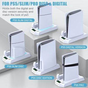 Stand Cooler Accessories for PS5 Incl. Cooling Fan/Headset Holder/3 USB Hubs