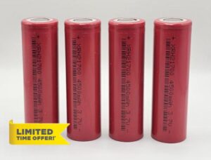 4x DMEGC INR21700 45E - 4500mAh - 13.5A Continuous Discharge - 3.7V - Rechargeable FLAT TOP 21700 Li-Po Battery. 4 Slot Case Included. Lionpwr Revision Wrappe