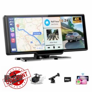 10.26" Car Tablet Pro Max 2025: Wireless Carplay Screen for Car with 4K Front and 1080P Rear Camera