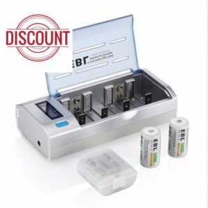 LCD Universal Battery Charger with 5000mAh Rechargeable C Batteries 4 Pack