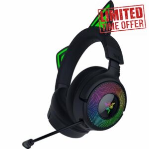 Razer Kraken Kitty V3 Pro - RGB Kitty wireless gaming Headset - reactive cat ears for streaming Headphone - Triforce 40mm Driver - Hyperspeed Wireless and Bluetooth - THX Spatial Audio | Black