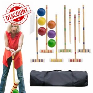 Croquet Set - Six Player Croquet Set with Carrying Bag | Croquet Set for Adults | Reusable Wooden Bowling Kit | Portable Backyard Croquet Equipment | Perfect for Lawn Backyard Park and Gatherings