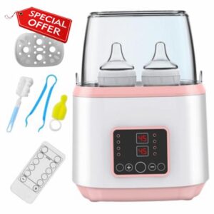 Baby Bottle Warmer & Steriliser Temperature Adjustable Portable Bottle Warmer Remote Control Baby Food Heater with LCD Display & Lid for Breastmilk or Formula