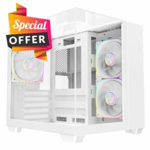 CiT Eclipse Mini mATX Gaming PC Case – Dual Chamber Design - Panoramic Tempered Glass - including 3 x 120mm ARGB Fans