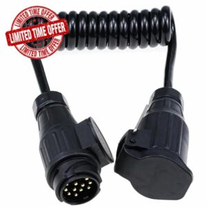 LEVANLIGHT 13-Pin to 13-Pin Coiled Extension Cable|2M Heavy Duty Trailer Wiring Connector with 12V Plug Socket |Compatible with Trailers