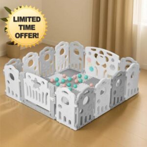 Y.H BLISSHAVEN Foldable Baby Playpen with Foam Mat for Baby and Toddlers – Large 14-Panel Plastic Play Pen with Soft Play Mats & Activity Centre