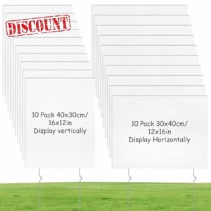 20 Pack Blank Yard Signs with Stakes
