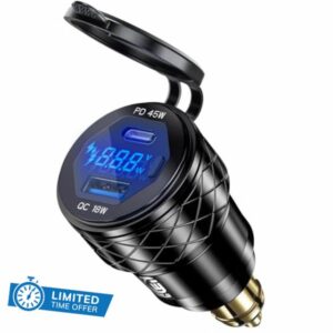 Din Hella Plug to USB Charger Adapter: 45W USB C PD3.0 & 18W QC3.0 Motorcycle Charger Outlet for 12V-24V BMW Triumph Tiger Ducati