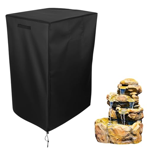 40x24x19in Heavy Duty Waterproof Winter Garden Statue Protective Cover with Zipper & Drawstring for Cascading Bowls & Stacked Stone Fountains(Black)