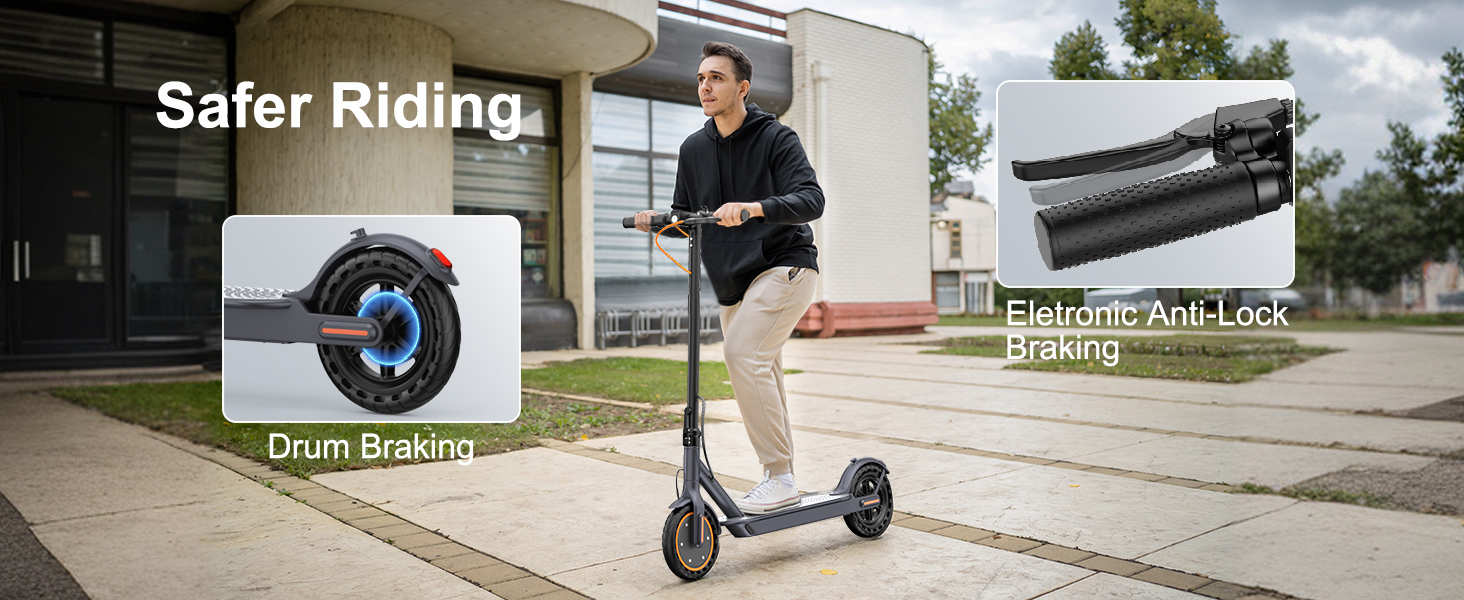 Electric scooter with 215Wh battery, 20KM range, and 4H charging time. Woman riding scooter on city street, wearing white top and long skirt.