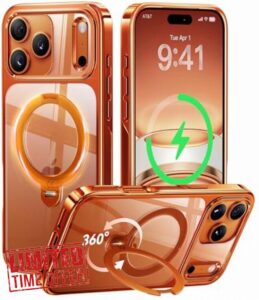 CASEKOO Cosmic Orange for iPhone 17 Pro Max Case with 360 Integrated Magnetic Stand [Compatible with MagSafe] [16FT Military Protection] Clear Shockproof Phone Case for iPhone 17 Pro Max Cove