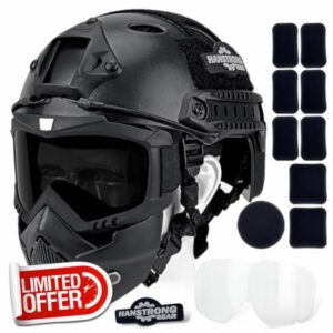 Airsoft Helmet and Mask Tactical Paintball Black PJ Type Fast Helmet with Detachable Adjustable Goggles Airsoft Full Face Masks Protectio