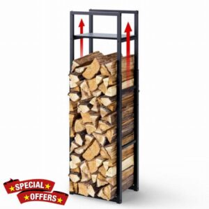 VOUNOT® Firewood Log Rack with 3 Adjustable Levels and Integrated Shelf