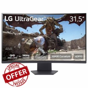 LG 32Gs60Qc-B 32 Inch Qhd (2560X1440) 180Hz 1Ms 1000R Amd Freesync Hdr10 Hdmix2 Displayport Black
