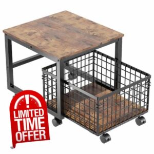 Lidzopas Movable Mini Fridge Stand with Foldable Drawer Basket Mini Drinks Refrigerator Cabinet with Lockable Wheels Fridge Cart