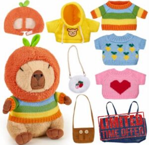 Capybara Plush Toy 23cm with 5 Clothes & 2 Purse & Hat