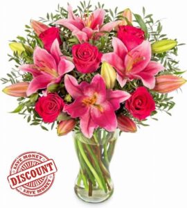 Flowers with Vase - Beautifully Crafted Fresh Rose and Lily Bouquet: Delivered for Birthdays & All Occasions!
