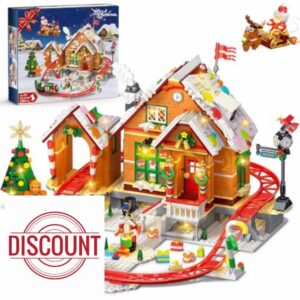 CUBIMANA 2025 Christmas Gingerbread House Roller Coaster Building Set with Light - 1562PCS Christmas Village Rollercoaster Building Toys Xmas Train Tree Santa Claus