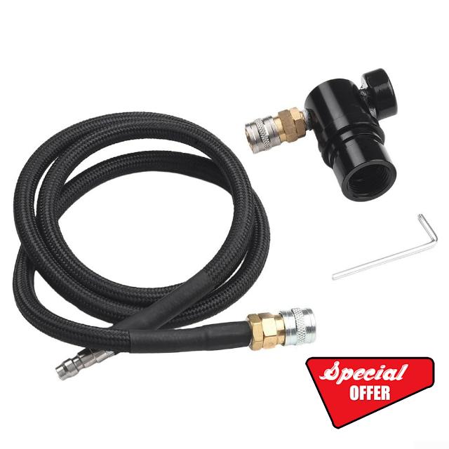 UrbanHui M-R GEN-2 Regulator with Foster Coupler and Remote Hose for Paintball-CO-2 Tank HPA System Adjustable Pressure 40-150 PSI(2# Regulator with black hose)