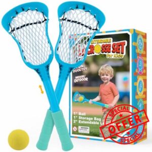 Aywewii Adjustable Kids Lacrosse Stick Set with Retractable Handle & Full Size Large Basket - Durable Sports Toy for Pool