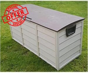 Grey 2-Wheel Garden Storage Box – 290L Waterproof Outdoor Storage with Hinged Lid & Wheels – Easy Assembly