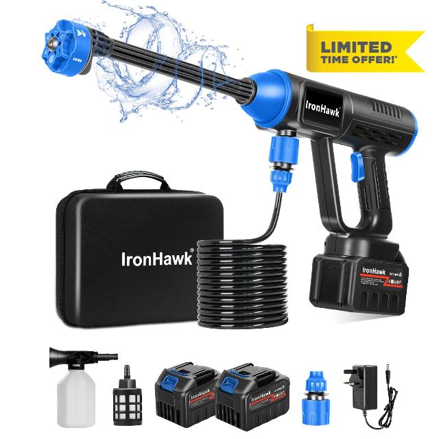 Cordless Jet Washer for Car & Patio – IronHawk 48v Battery-Powered Portable Cordless Pressure Cleaner with 6-in-1 Nozzle